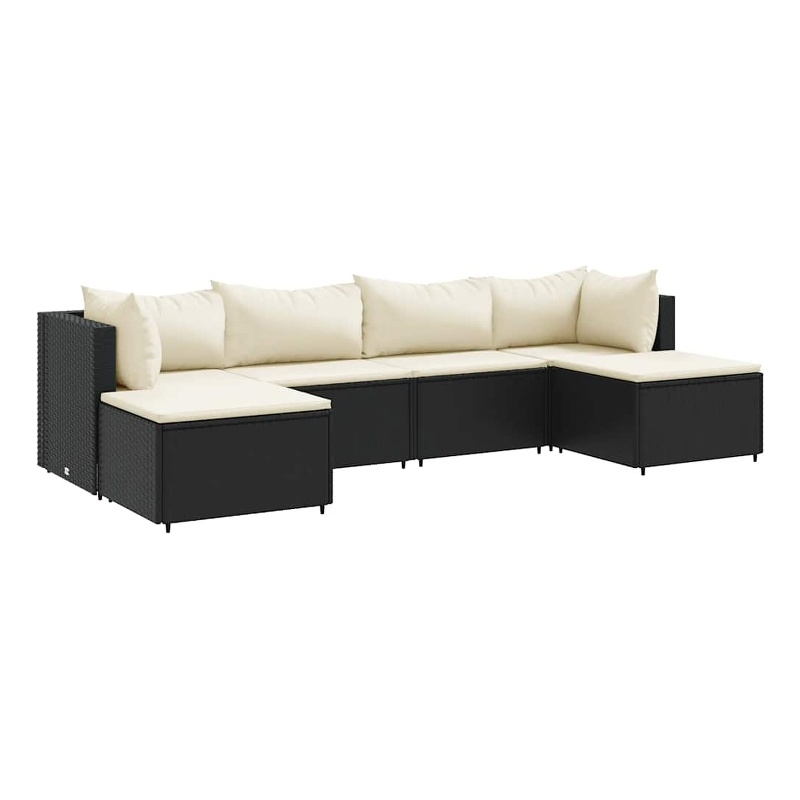 vidaXL 6 Piece Poly Rattan Lounge Set in Black/White/Cream