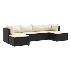 vidaXL 6 Piece Poly Rattan Lounge Set in Black/White/Cream