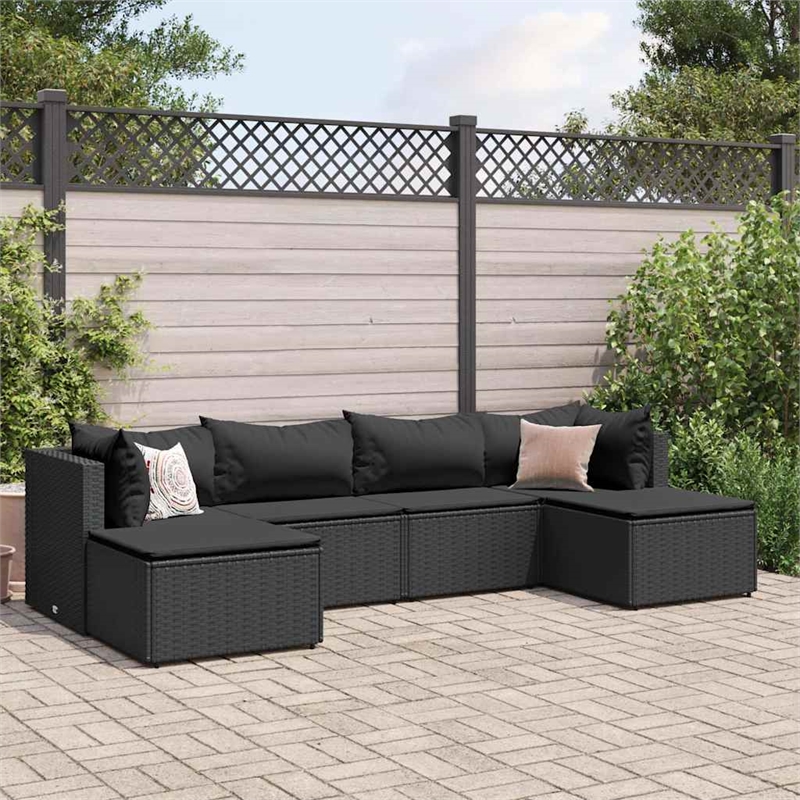 vidaXL 6 Piece Poly Rattan Lounge Set in Black