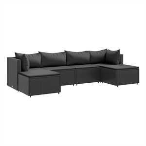 vidaXL 6 Piece Poly Rattan Lounge Set in Black