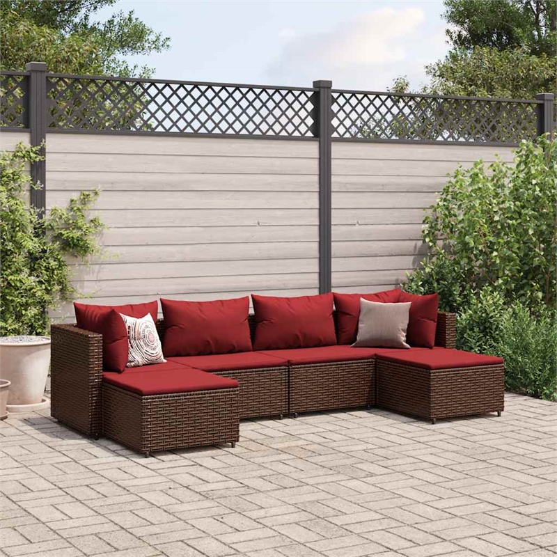 vidaXL 6 Piece Steel Lounge Set in Red/Brown