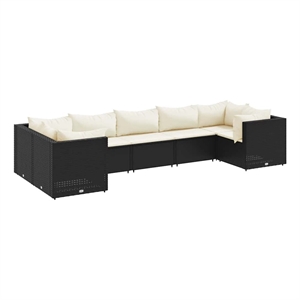 vidaXL 7 Piece Poly Rattan Lounge Set in Black/Cream