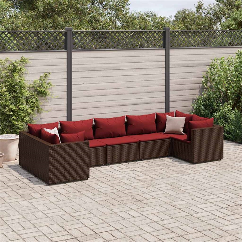 vidaXL 7 Piece Poly Rattan Lounge Set in Red/Brown
