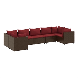 vidaXL 7 Piece Poly Rattan Lounge Set in Red/Brown