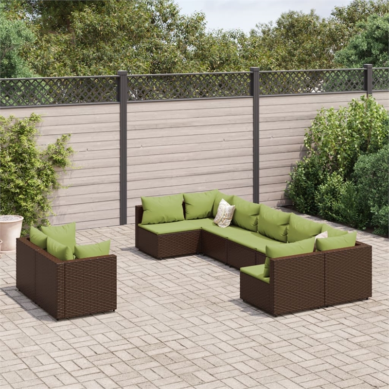vidaXL 9 Piece Steel Small Patio Sofa Set in Green/Brown