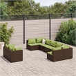 vidaXL 9 Piece Steel Small Patio Sofa Set in Green/Brown
