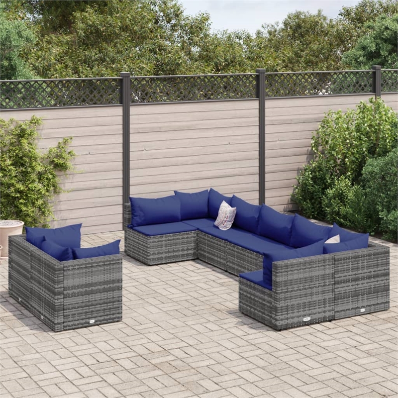 vidaXL 9 Piece Poly Rattan Large Patio Sofa Set in Gray