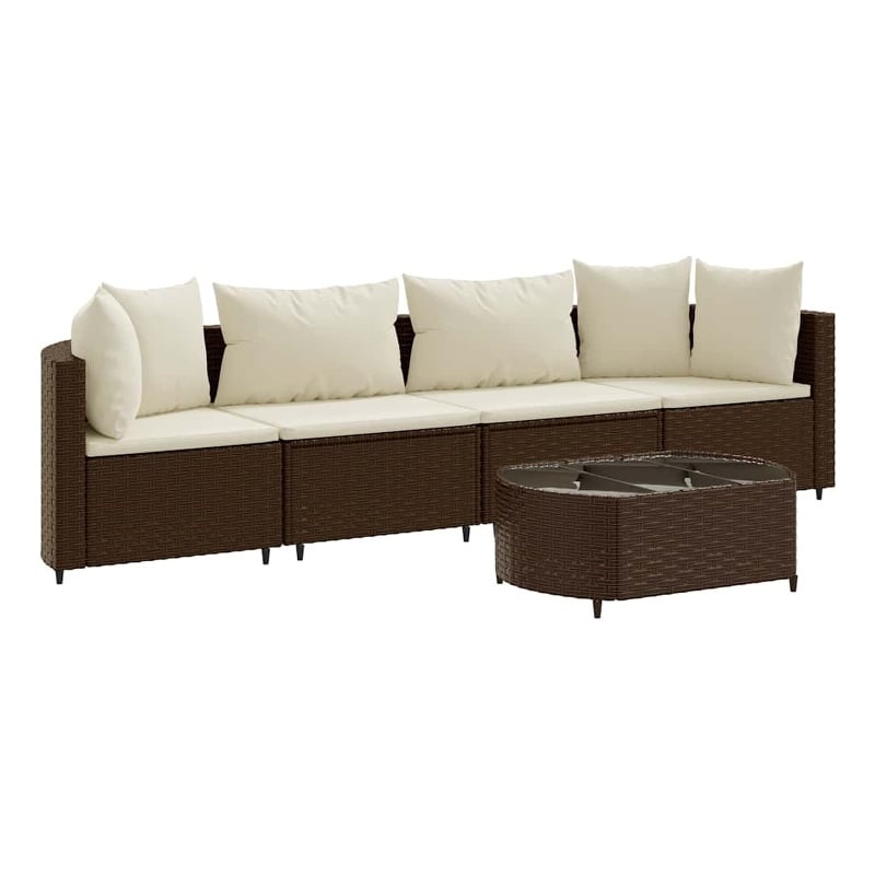 vidaXL 4 Piece Poly Rattan Large Patio Sofa Set in Brown/Cream
