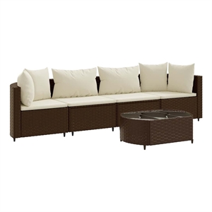 vidaXL 4 Piece Poly Rattan Large Patio Sofa Set in Brown/Cream