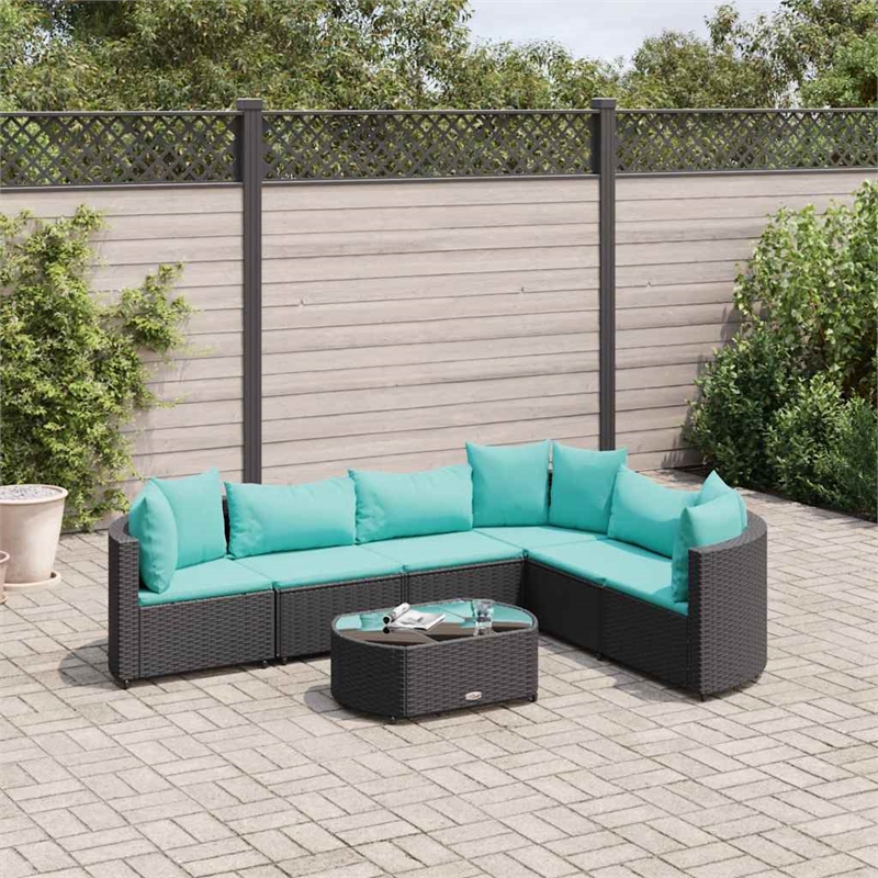 vidaXL 7 Piece Steel Patio Sofa Set in Black/Blue