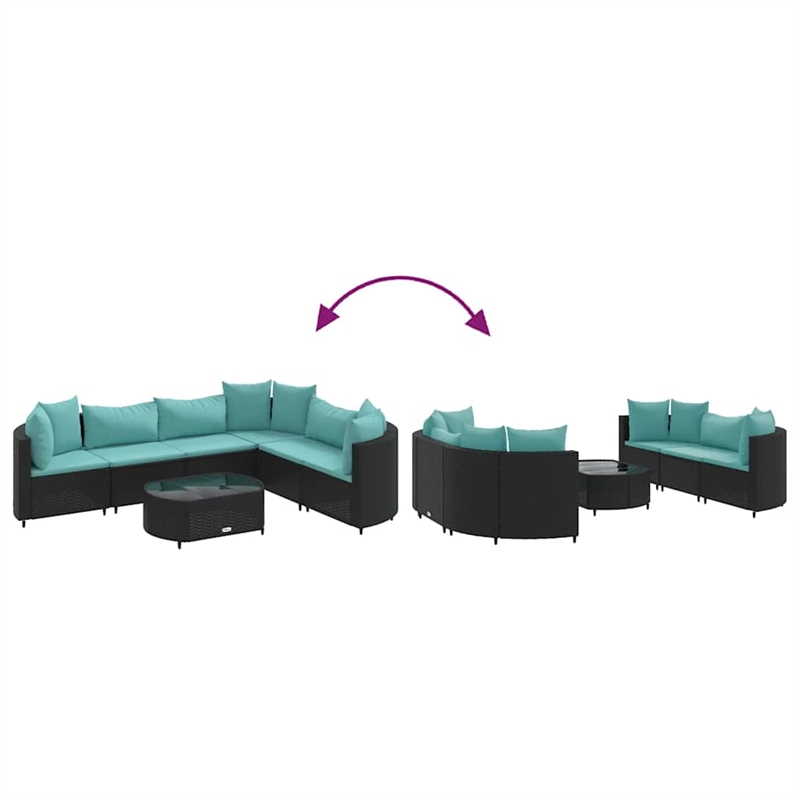 vidaXL 7 Piece Steel Patio Sofa Set in Black/Blue