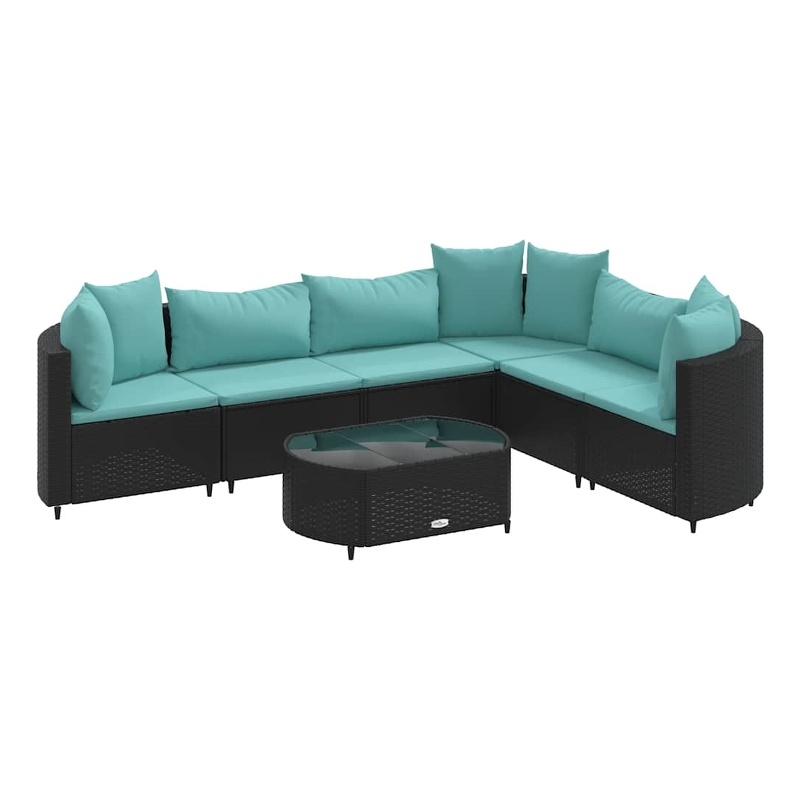 vidaXL 7 Piece Steel Patio Sofa Set in Black/Blue