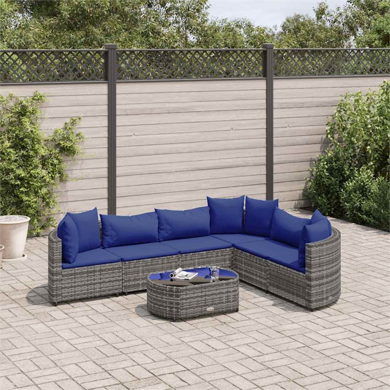 vidaXL 7 Piece Steel Large Patio Sofa Set in Gray/Blue