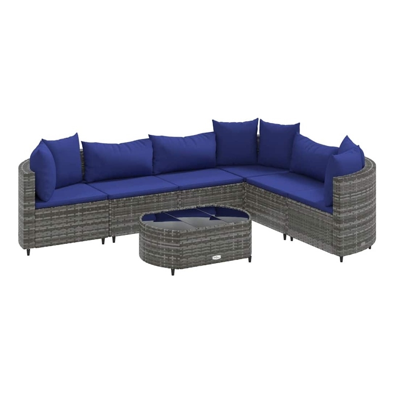 vidaXL 7 Piece Steel Large Patio Sofa Set in Gray/Blue