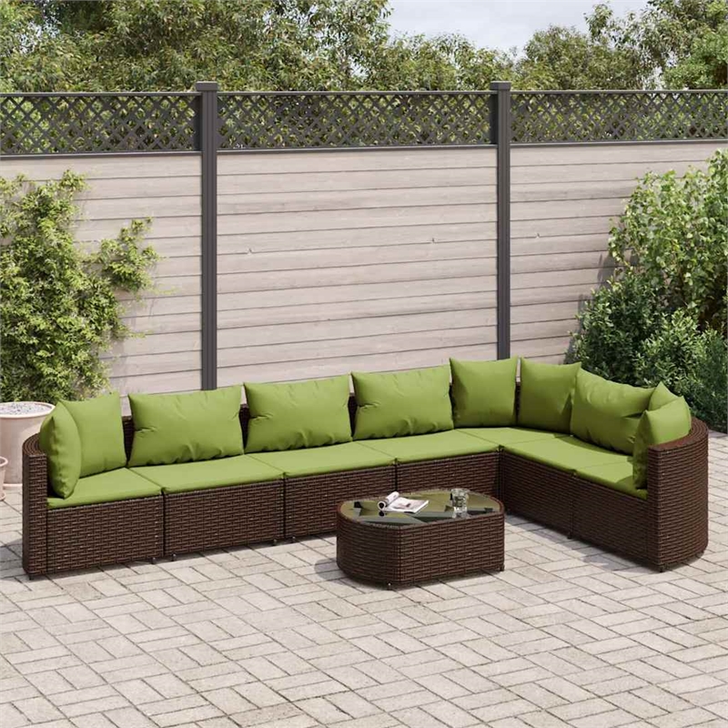 vidaXL 8 Piece Steel Small Patio Sofa Set in Green/Brown