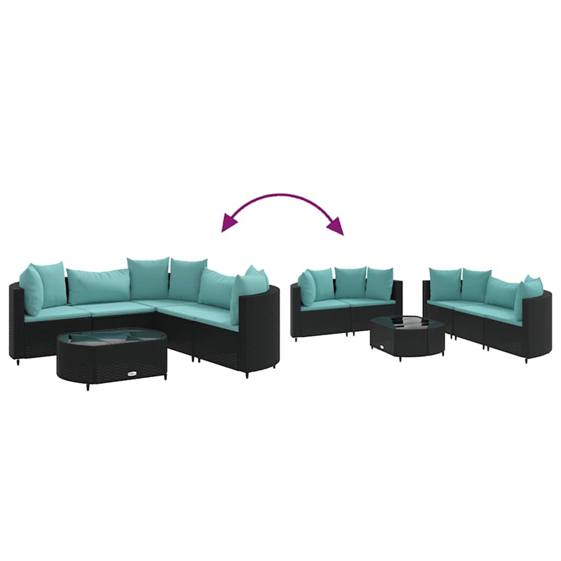 vidaXL 6 Piece Steel Patio Sofa Set in Black/Blue