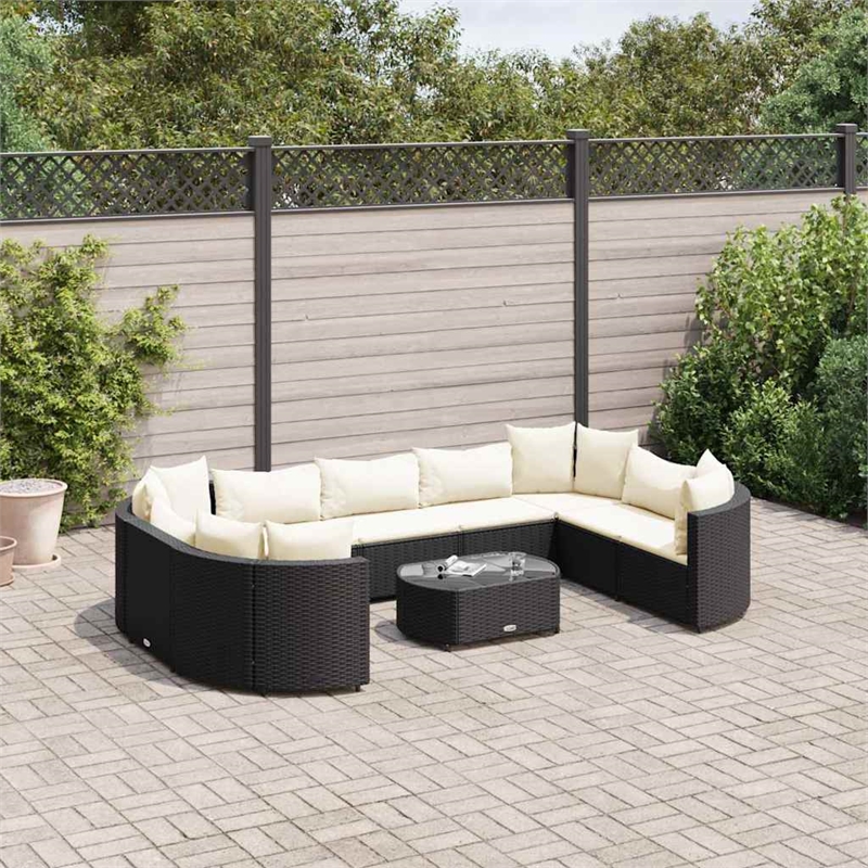 vidaXL 10 Piece Poly Rattan Patio Sofa Set in Black