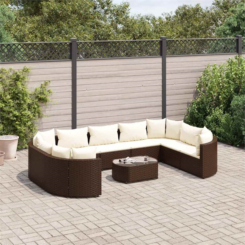 vidaXL 10 Piece Poly Rattan Small Patio Sofa Set in White/Brown/Cream
