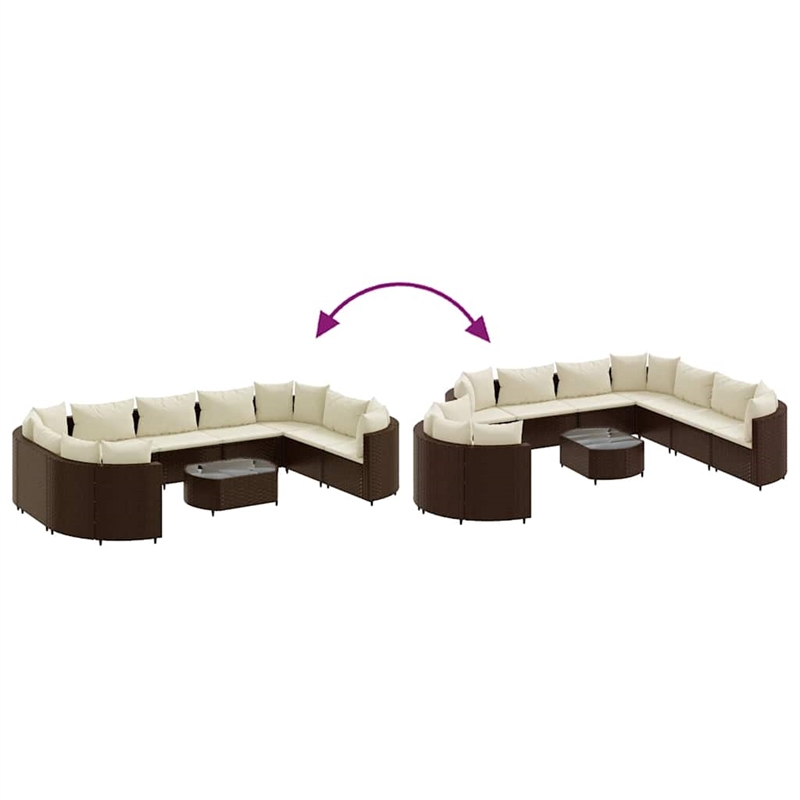 vidaXL 10 Piece Poly Rattan Small Patio Sofa Set in White/Brown/Cream