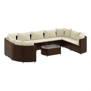 vidaXL 10 Piece Poly Rattan Small Patio Sofa Set in White/Brown/Cream