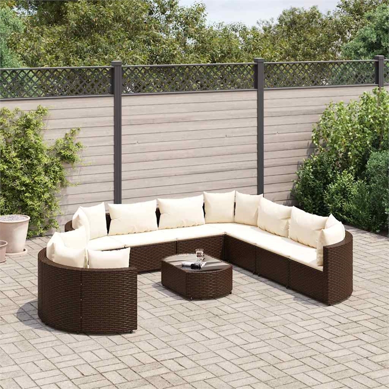 vidaXL 10 Piece Steel Patio Sofa Set in White/Brown/Cream