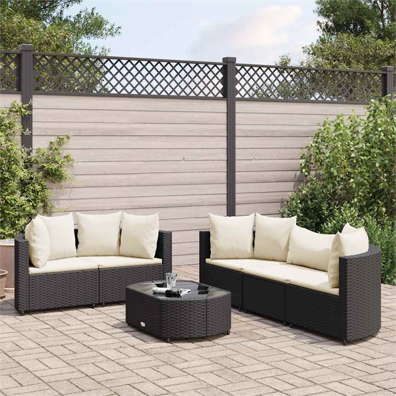 vidaXL 6 Piece Poly Rattan Patio Sofa Set in Black