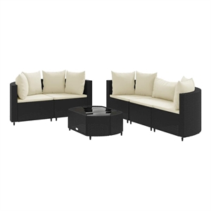 vidaXL 6 Piece Poly Rattan Patio Sofa Set in Black