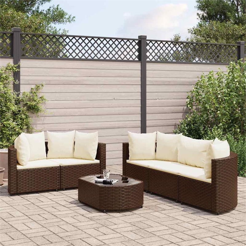 vidaXL 6 Piece Poly Rattan Small Patio Sofa Set in Brown