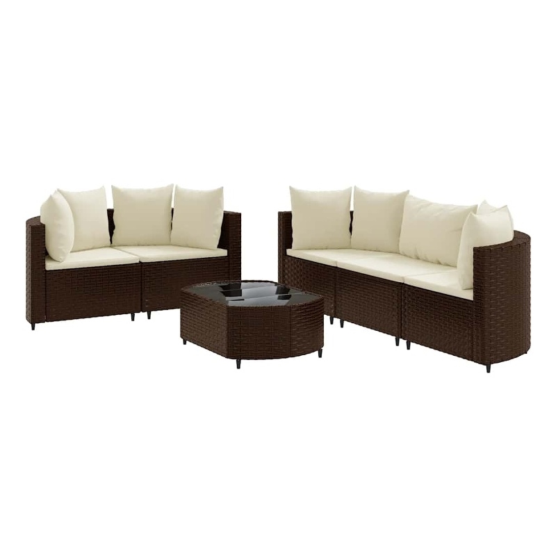 vidaXL 6 Piece Poly Rattan Small Patio Sofa Set in Brown