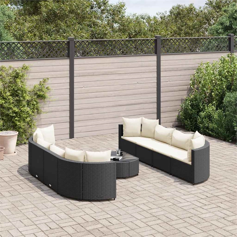 vidaXL Poly Rattan Patio Sofa Set in Black/White/Cream