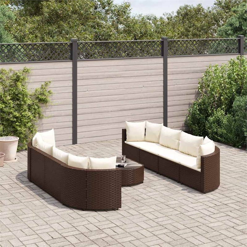 vidaXL Poly Rattan Patio Sofa Set in White/Brown/Cream