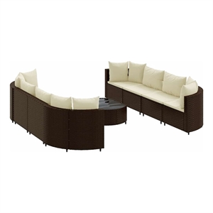 vidaXL Poly Rattan Patio Sofa Set in White/Brown/Cream