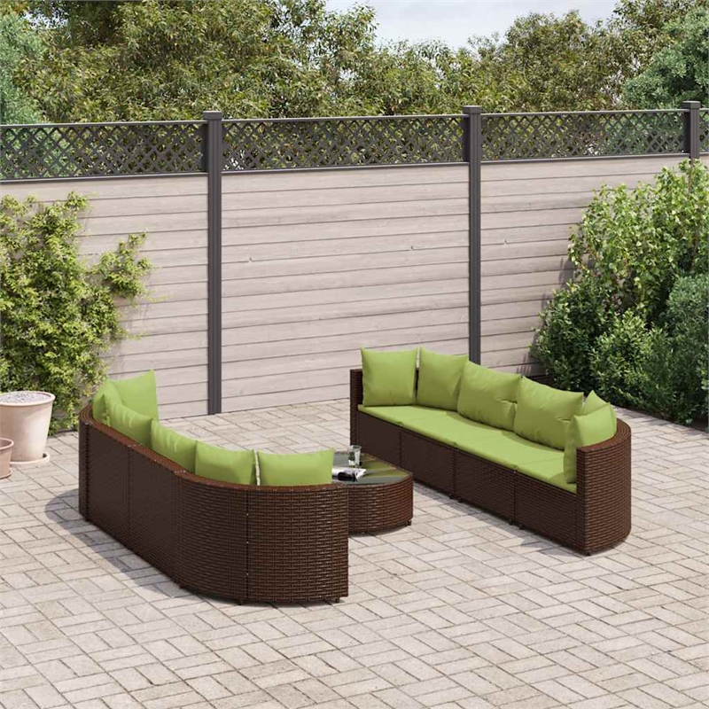 vidaXL 9 Piece Poly Rattan Patio Sofa Set in Green/Brown
