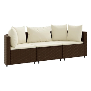 vidaXL 3 Piece Poly Rattan Patio Sofa Set in Brown/Cream