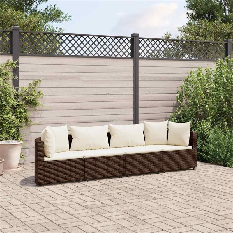 vidaXL 4 Piece Poly Rattan Patio Sofa Set in Brown
