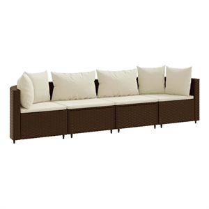 vidaXL 4 Piece Poly Rattan Patio Sofa Set in Brown