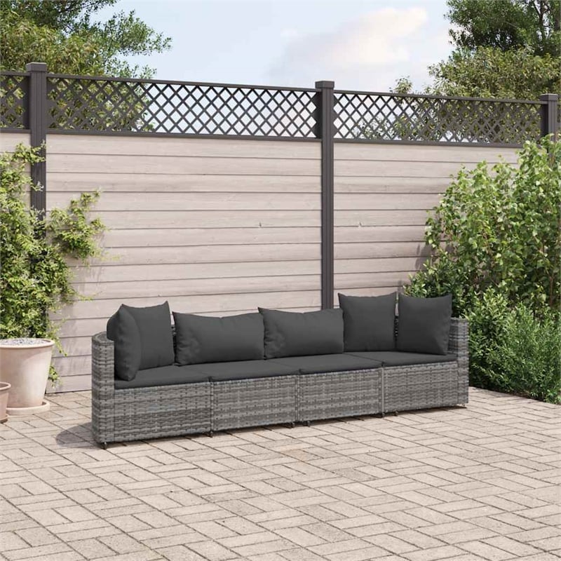vidaXL 4 Piece Poly Rattan Patio Sofa Set in Gray/Anthracite