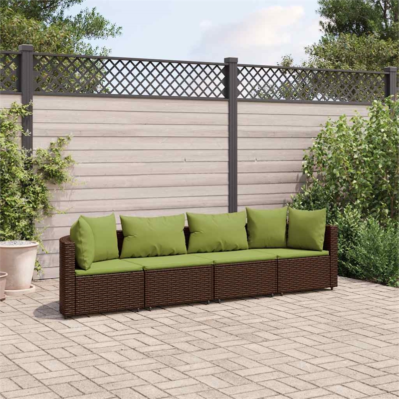 vidaXL 4 Piece Poly Rattan Patio Sofa Set in Green/Brown