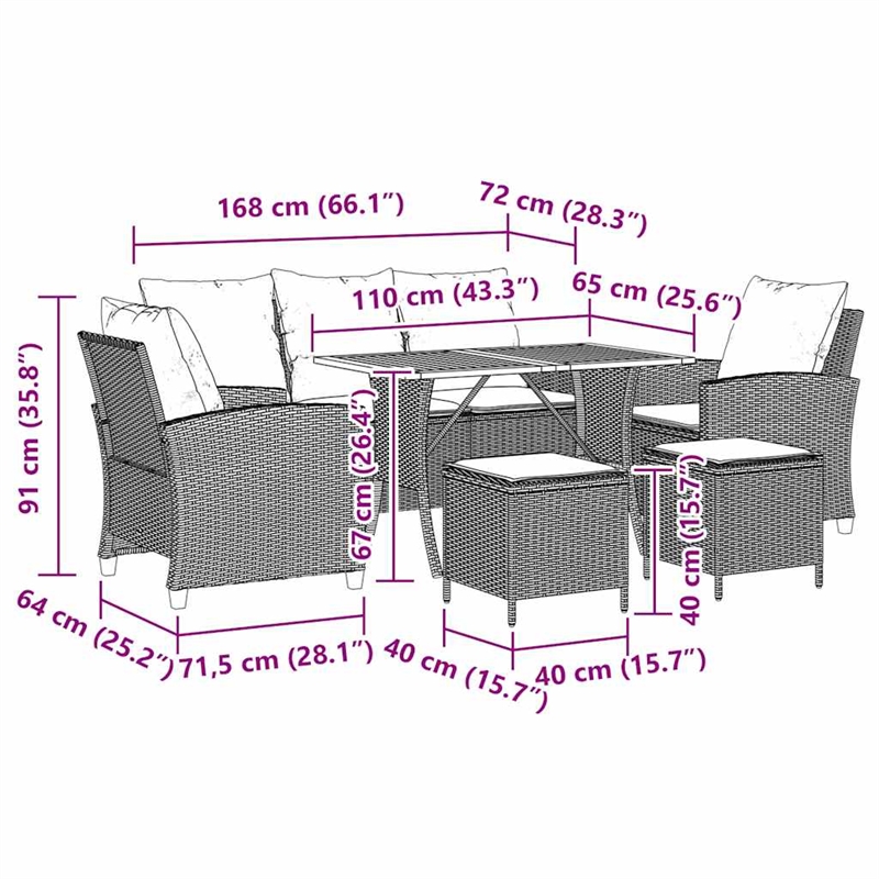 vidaXL 6 Piece Wood Sofa Set in Beige