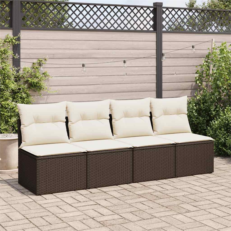 vidaXL 2 Piece Poly Rattan Sofa Set in White/Brown/Cream
