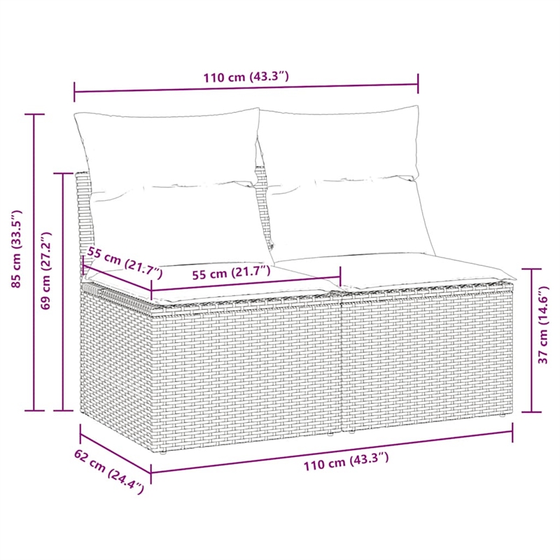 vidaXL 2 Piece Poly Rattan Sofa Set in White/Brown/Cream
