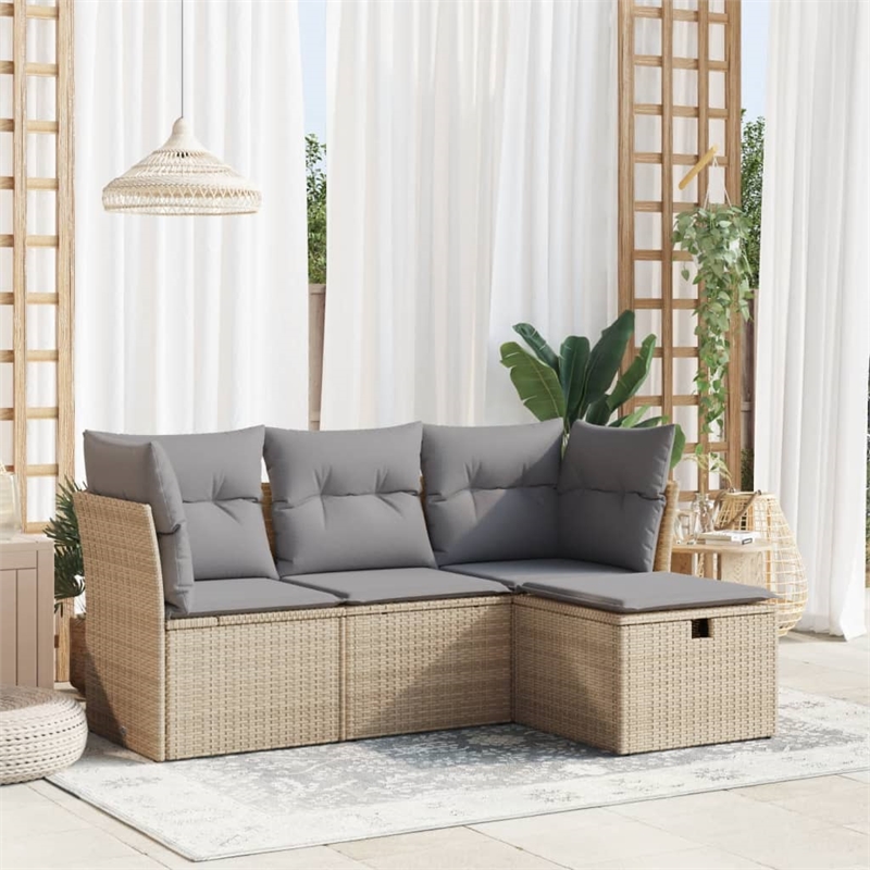 vidaXL 4 Piece Poly Rattan Sofa Set in Beige