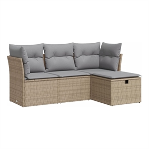 vidaXL 4 Piece Poly Rattan Sofa Set in Beige