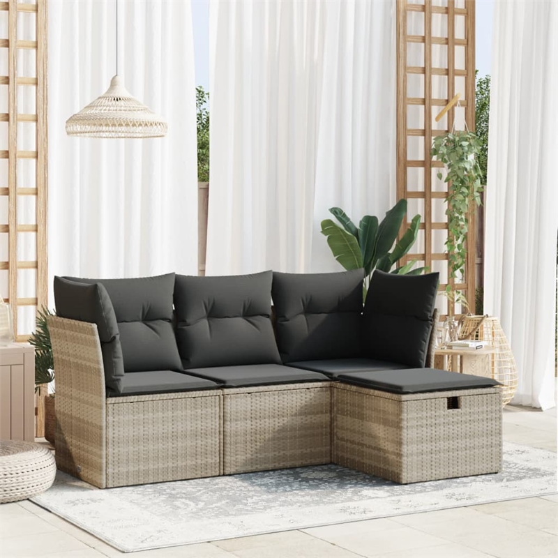 vidaXL 4 Piece Poly Rattan Sofa Set in Gray