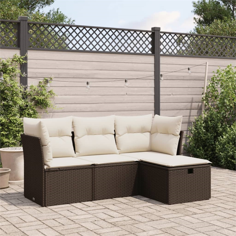 vidaXL 4 Piece Poly Rattan Sofa Set in Brown