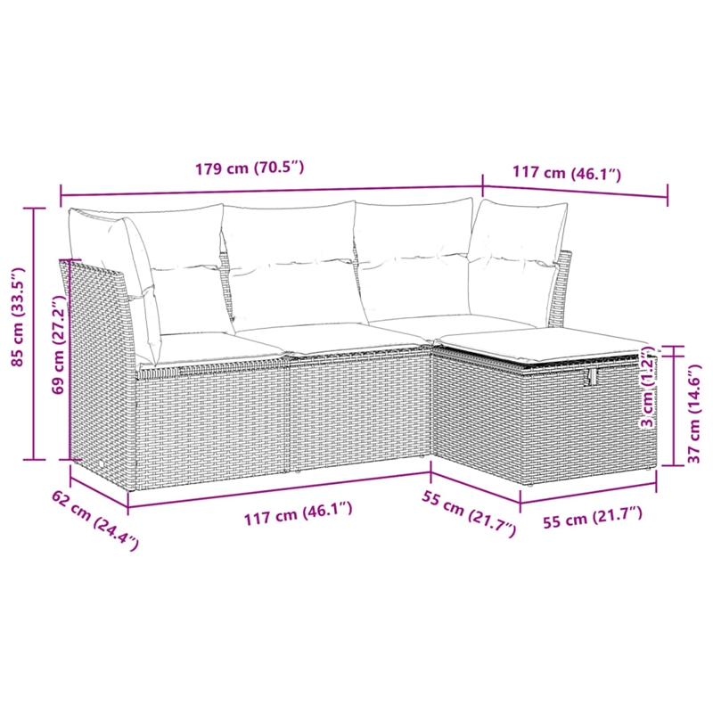 vidaXL 4 Piece Poly Rattan Sofa Set in Brown
