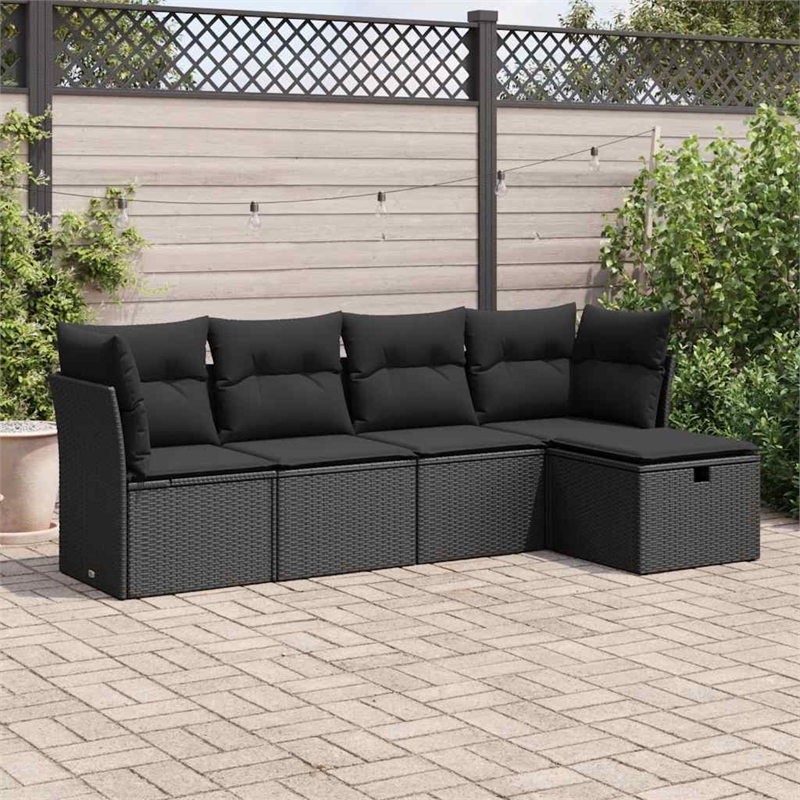 vidaXL 5 Piece Poly Rattan Sofa Set in Black