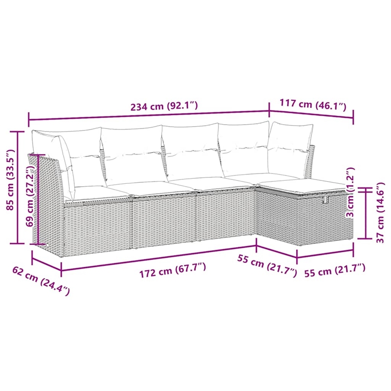 vidaXL 5 Piece Poly Rattan Sofa Set in Black