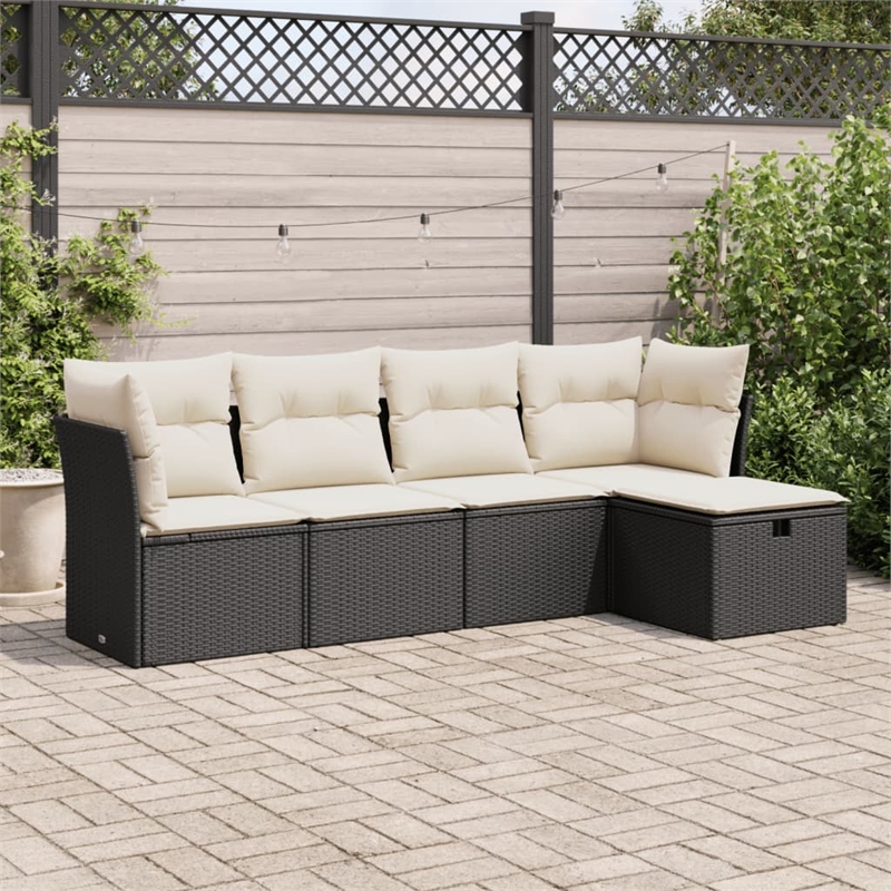 vidaXL 5 Piece Poly Rattan Sofa Set in Black/White/Cream
