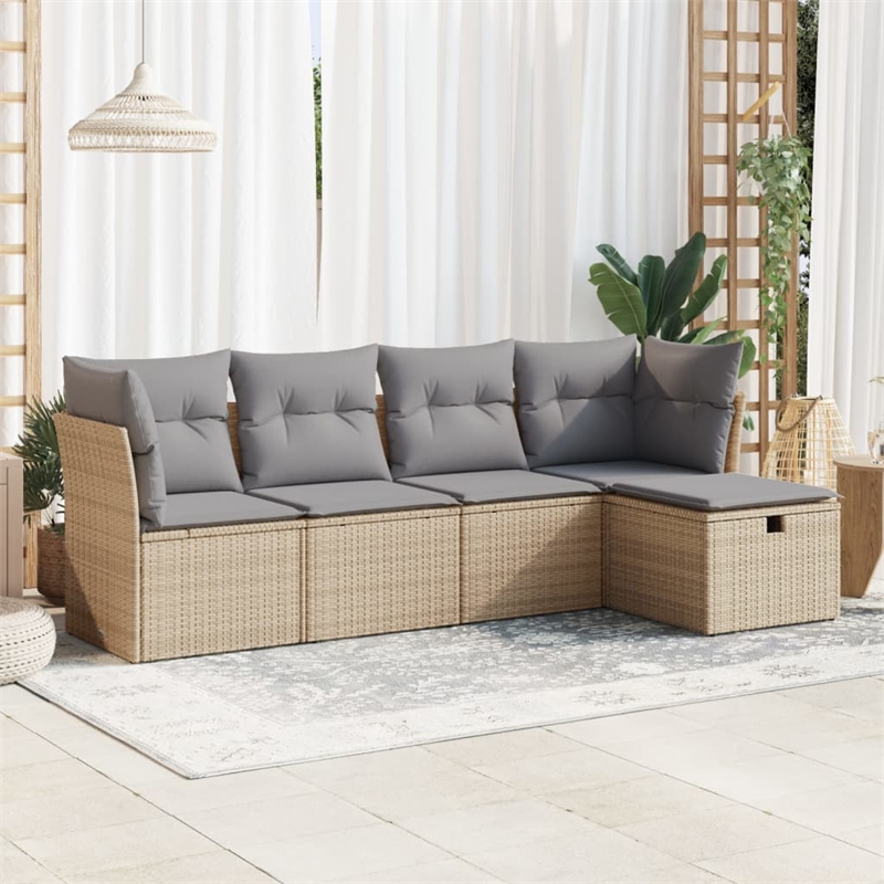 vidaXL 5 Piece Poly Rattan Sofa Set in Gray/Beige